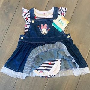 NWT 3-6M Minnie Mouse Denim Overalls Dress